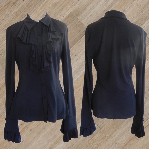 INC International Concepts Tops - INC BLACK RUFFLE FRONT BUTTON DOWN BLOUSE INC International Concepts Tops - INC BLACK RUFFLE FRONT BUTTON DOWN BLOUSE